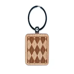Argyle Pattern Block Engraved Wood Square Keychain Tag Charm