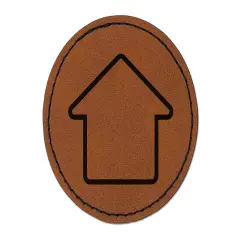 House Home Outline Round Iron-On Engraved Faux Leather Patch Applique - 2.5" Brown