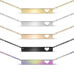 Cutout Heart Bar Polished Stainless Steel Necklace Black