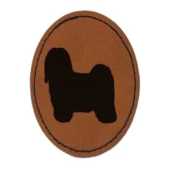 Havanese Dog Solid Round Iron-On Engraved Faux Leather Patch Applique - 2.5" Brown