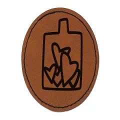 Hearts Love in Jar Round Iron-On Engraved Faux Leather Patch Applique - 2.5" Brown