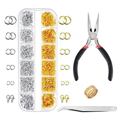 1200 Pieces Open Jump Rings and Lobster Clasps Jewelry Findings Kit with Pliers for Jewelry Making (Silver and Gold)