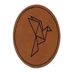 Origami Paper Bird Round Iron-On Engraved Faux Leather Patch Applique - 2.5" Brown