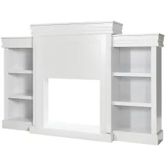 70 Inch Modern Fireplace Media Entertainment Center with Bookcase White