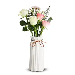 Mozing Ceramic Flower Vase for Home Decor - Modern 9.8 inch Tall Decorative Vases for Flowers - Shelf, Table Centerpieces, Kitchen Unique Decor for Rustic Farmhouse Living Room, Gift (White)