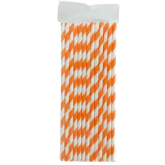 Kitcheniva Biodegradable Paper Straws Pattern Color 100 to 200 Pcs Orange stripe