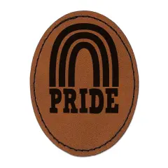 Pride Fun Rainbow LGBTQ Round Iron-On Engraved Faux Leather Patch Applique - 2.5" Brown