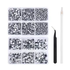 6616 Pieces Hotfix Rhinestones 5 Mixed Sizes FlatBack Crystal Rhinestones for Crafts Round Glass Gems with Tweezers and Picking Rhinestones Pen(Clear)