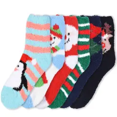 6 Pairs Cozy Christmas Crew Socks