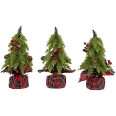 Northlight Mini Downswept Pine Artificial Christmas Trees with Pine Cones - 9" - Set of 3 Green
