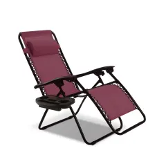 Outdoor Folding Zero Gravity Reclining Lounge Chair with Utility Tray Dark Red