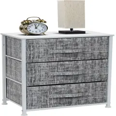 Sorbus Dresser with 3 Drawers - Bedside Furniture & Accent End Table Chest for Home, Bedroom Accessories, Office, College Dorm, Steel Frame, Wood Top, Fabric Drawers Gray/White