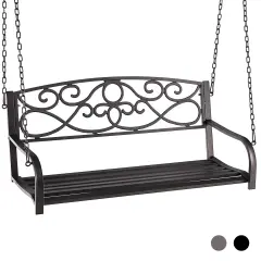 Outdoor 2-Person Metal Porch Swing Chair with Chains Brown