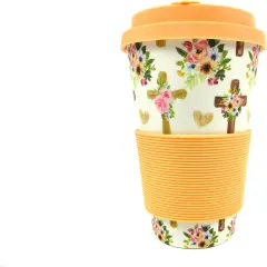 TINYMILLS Religious Floral Crosses Christian 14oz Travel Mug - Eco-Friendly Reusable Plant Fiber Travel Mug