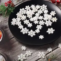 50 PCS Mini Snowflake for Craft Tiny Resin Small Christmas Embellishment Snow Shaped Craft Decoration with Storage Box for Winter Party DIY Home Decor, 3 Sizes (White)
