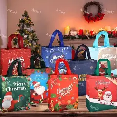 8 PCS Christmas Gift Bags,Christmas Tote Bags with Handles, Christmas Treat Bags, Multifunctional Non-Woven Christmas Bags for Gifts Wrapping Shopping, Xmas Party Supplies, 12.2&times;9.8&times;4.5inch