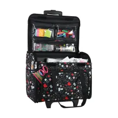 Teacher Rolling Tote, Black Floral