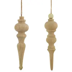 Northlight Set of 2 Natural Wood Finial Christmas Tree Ornaments 6.5" Ivory