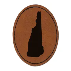 New Hampshire State Silhouette Round Iron-On Engraved Faux Leather Patch Applique - 2.5" Brown