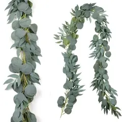Artificial Eucalyptus Garland with Willow Leaves Fake Greenery Vine Wedding Table Decoration Silver Dollar Runner