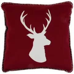 Northlight 18" Maroon and Beige Deer Head Worsted Christmas Square Throw Pillow Red