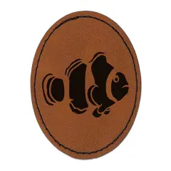 Clownfish Clown Fish Round Iron-On Engraved Faux Leather Patch Applique - 2.5" Brown