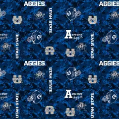 Sykel Enterprises-Utah State University Fleece Fabric-Utah State Aggies Digi Camo Fleece Blanket Fabric-Sold by the yard