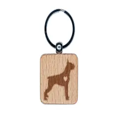 Boxer Dog with Heart Engraved Wood Square Keychain Tag Charm