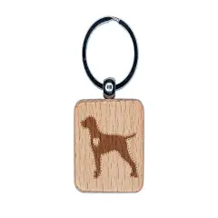 Hungarian Vizsla Dog with Heart Engraved Wood Square Keychain Tag Charm