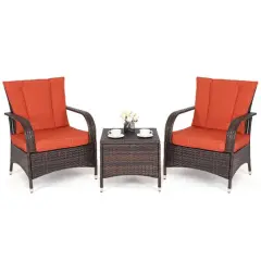 3PCS Outdoor Patio Rattan Wicker Furniture Set - Orange