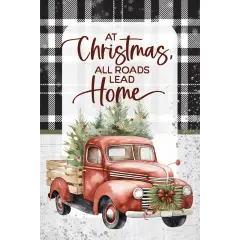 At Christmas All Roads Christmas Wood Plaque with Easel and Hook Wall Tabletop Art - 4 inches x 6 inches