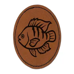 Tilapia Fish Fishing Round Iron-On Engraved Faux Leather Patch Applique - 2.5" Brown