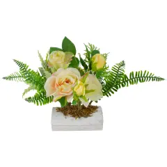 Northlight Ranunculus and Rose Floral Spring Wooden Statue Decoration - 13" Yellow