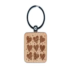 Artsy Hearts Love Engraved Wood Square Keychain Tag Charm