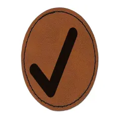 Check Mark Symbol Round Iron-On Engraved Faux Leather Patch Applique - 2.5" Brown