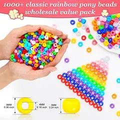 1000+ pcs Pony Beads, Multi-Colored Bracelet Beads for Hair Braids, Crafts, Plastic Beads (Medium Pack, Classic)&hellip;