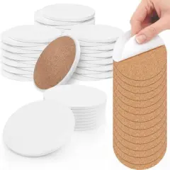 50 Blank Ceramic Tiles for Coasters and Mosaics - Round Ceramic White Tiles (Unglazed) with Cork Backing Pads for Use With Alcohol Ink or Acrylic Pouring