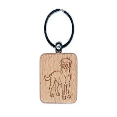 Friendly Labrador Retriever Pet Dog Engraved Wood Square Keychain Tag Charm