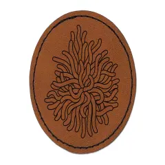 Sea Anemone Outline Ocean Life Round Iron-On Engraved Faux Leather Patch Applique - 2.5" Brown