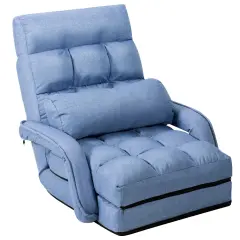 Multi-Position Adjustable Floor Armchair with Lumbar Pillow and Removable Cushion Blue