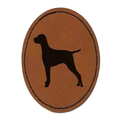 Hungarian Vizsla Dog Solid Round Iron-On Engraved Faux Leather Patch Applique - 2.5" Brown
