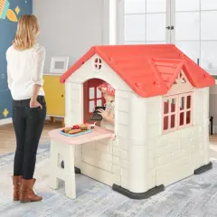 Indoor and Outdoor Games Cottage with Working Doors and Windows Pink
