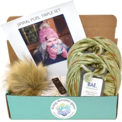 DIY Winter Accessories Triple Set Knit Kit. Includes Bulky Superfine Merino Wool Yarn, Printed Pattern, Pom-Pom, Rim Tag. Soft, Cozy, Great for Gifts Devotion