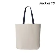 Q-Tees&reg; 11L Canvas Tote with Contrast-Color Handles Natural/ navy