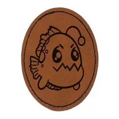 Kawaii Anglerfish Round Iron-On Engraved Faux Leather Patch Applique - 2.5" Brown
