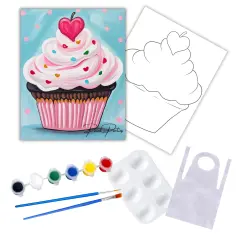 "Heart Cupcake" DIY Canvas Art Kit, Adult Beginner, Acrylic Paint Size 11x14 inch