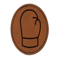 Boxing Glove Outline Round Iron-On Engraved Faux Leather Patch Applique - 2.5" Brown