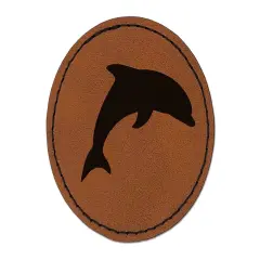 Dolphin Solid Round Iron-On Engraved Faux Leather Patch Applique - 2.5" Brown