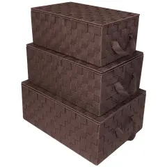 Sorbus Woven Basket Bin Set - Shelf Storage Tote Baskets for Household Items - Stackable with lid, Woven Straps and built-in Carry Handles (3 Pack) Chocolate