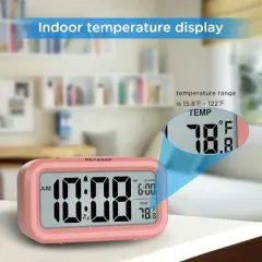 Night Light Digital Alarm Clock with Indoor Temperature, Battery Operated Desk Small Clock (Light Salmon Pink)